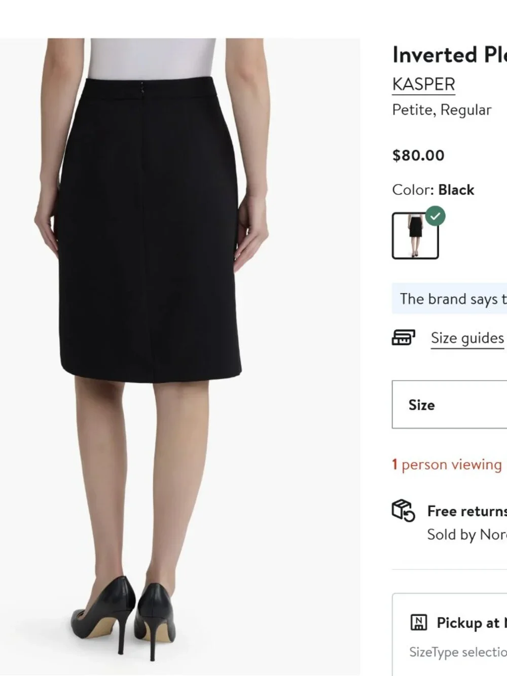 NWOT Kasper front inverted black pleat skirt in size 4, Perfect for work